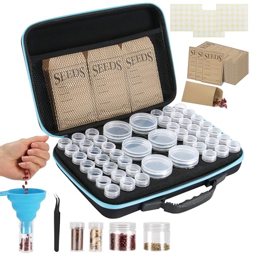 48 Slots Seed Storage Organizer Box, Garden Vegetable Plant Flower Seeds Saving kit with Write Label Funnel Tweezer 2 Sizes Storage Bottles - size: A- 48 slots