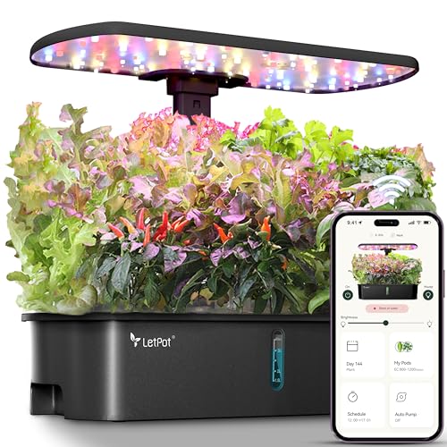 LETPOT LPH-Air 10-Pod Hydroponics Growing System Indoor Garden Kit | APP & WiFi Controlled, Adjustable 24W Grow Light Full Spectrum, Indoor Gardening for Gifts, Kitchen, Vegetable - size: 10 Pods-Black