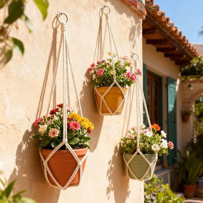 2Pcs Macrame Plant Hanger Boho Indoor Hanging Planters for Home Decor | Hand-knotted cotton rope,assel-free sleek design,space-saving vertical storage,durable sturdy bearing