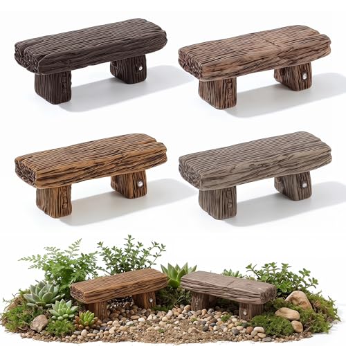 DOITOOL 4 Pcs Miniature Benches, Resin Fairy Garden Accessories