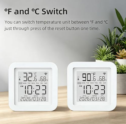 Smart WiFi Temperature Humidity Monitor: TUYA Wireless Temperature Humidity Sensor with APP Notification Alerts, WiFi Thermometer Hygrometer for Home Pet Garage,Compatible with Alexa