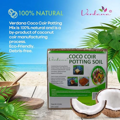 Verdana Coco Coir Potting Soil Brick - 10 lb Compressed Coconut Coir Block, Expands to 72 Quarts / 18 Gallons, Peat Moss Alternative for Seed Starting, Raised Beds, Potting Mix & Houseplants