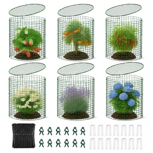 Plant Protectors from Animals 12 x 12 in Metal Chicken Wire Cloche Plant Cages for Outdoor Plants, Garden Fencing Animal Barrier with Detachable Dome Lid, Stakes & Zip Ties (6 Pcs) - color: 6 Pcs