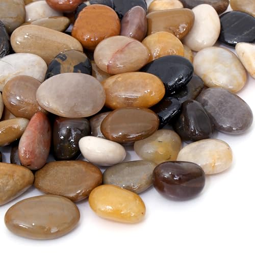 Calofulston 15LB River Rocks for Plants, Decorative Polished Stones for Garden Landscaping, Planters, Indoor and Outdoor Decor, Mixed Color, 1-1 3/4 Inch - size: 15lb, style: Mixed