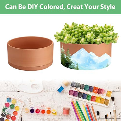 JUXYES 10 Inch Shallow Terracotta Pots with Holes and Saucers for Succulent | Built-in Drainage Hole, Wide Shallow Planter Clay Flower Pots for Indoor & Outdoor, Planter for Succulent, Cacti, Bonsai - size: 10 Inches