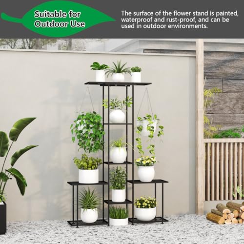 Plant Stand Indoor Outdoor, Metal 6 Tier Tall Hanging Plant Shelf for Multiple Flower Planter Large Heavy Duty Ladder Plant Holder for Garden, Black (y-201) - size: y-201