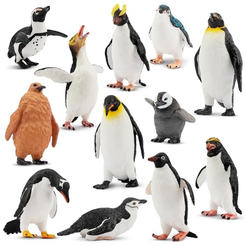 Toymany 12PCS Realistic Penguin Figurines, Plastic Polar Antarctic Animal Figures Set with Penguin Cub, Easter Eggs Cake Toppers Christmas Birthday Gift for Kids Toddlers - color: Penguin