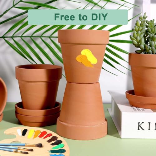 vensovo 4 Inch Terracotta Plant Pots with Saucer - 6 Pack Clay Flower Pots with Drainage, Great for Plants, Crafts, Wedding Favor - color: Brown