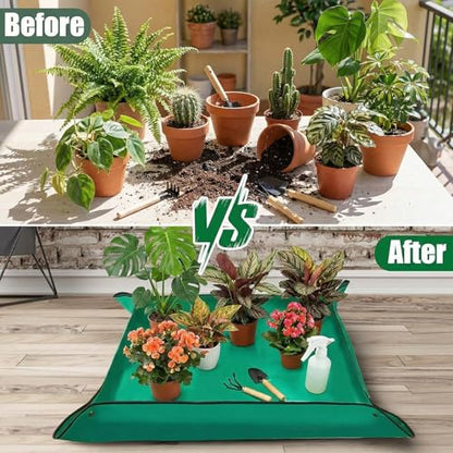 2 Pack Green Repotting Mat for Indoor, Potting Mat Plants Transplanting | 26" X 26" Foldable Potting Tray Waterproof Plant Pottings Mats Portable Gardening Tray for House Succulents Soil Mess Control