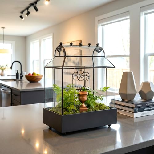 H Potter Glass Wardian Case, Curved Glass Terrarium Planter, 11.5 Inch Tall | Curved Glass, Tabletop Terrarium, Real Glass, Powder-Coated Metal, Indoor Plants