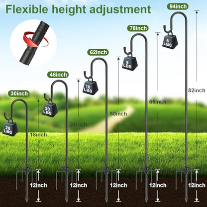 Bird Feeder Pole with Shepherds Hook - Heavy Duty Hummingbird Feeder Stand with 5 Prong,78" Adjustable Rustproof Garden Hooks Outdoor for Hanging Birdfeeder,Wind Chimes,Lanterns,Solar Lights,Black - size: 78''