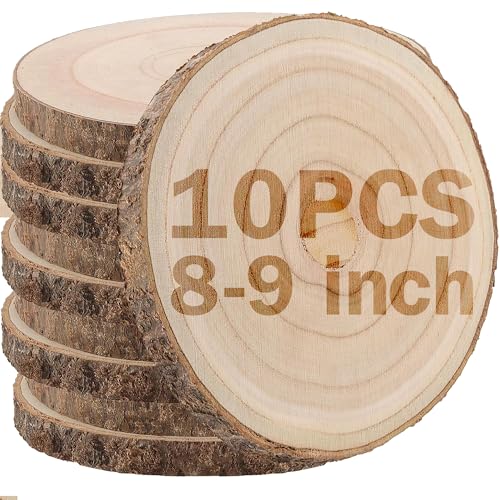 Wood Slices,Wood Slices for Centerpieces Table Decorations,Unfinished Rounds Wood for Crafts,Wood Slice for Rustic Wedding Decoration Projects, Natural Paulownia Wooden Slabs (8-9 inch 10 Pcs) - size: 8-9 inch 10 Pcs