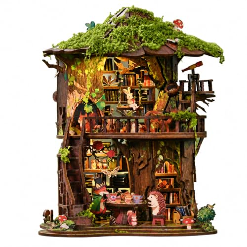 Spilay DIY Miniature House Kit for Adults, Miniature Dollhouse Building Kit - color: Forest Tea Book Club