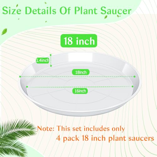 FUIJOL 4 Pack Clear Plant Saucer, Durable Plant Drip Trays Saucers for Pots, No Holes Water Catcher Trays for Indoor Outdoor Planter, Sturdy Base Plate (18", Clear) - size: 18"-4Pack