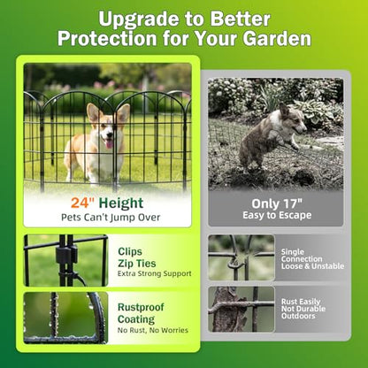 24in (H) x 11ft (L) Decorative Garden Fence Panels 10 Pack No Dig Fencing, Rustproof Metal Wire Garden Fence Border, Small Animal Barrier Fence for Dog - size: 10.83 ft(L) X 24 in(H) ,10 pack