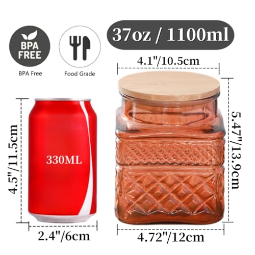 ANSQU Amber Glass Jar with Jar, 37oz Coffee Canister - color: Amber-Square, size: 37 Ounces