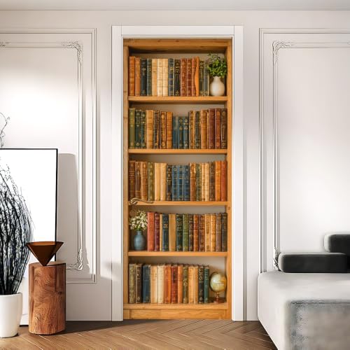 Bookshelf Door Sticker, Library Door Cover, 30.3x78.7in - color: Colorful2714
