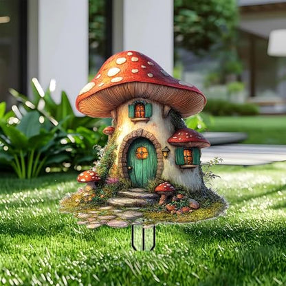 Mushrooms Garden Stakes Decor Yard Acrylic - 2D Spring Garden Acrylic Sign Decoration, Yard Art, Gift for Nature Lovers, for Indoor & Outdoor Flower Pots, Yard, Mini Gardens & Lawn (5.9”x5.9”) Y04