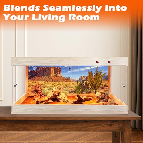 ROYXEN Reptile Tank, 34 Gallons Reptile Enclosure with Lockable Design, Tempered Glass Bearded Dragon Tank for Lizard Habitat, Soild Wood Built-in Sockets (Oak, 32"x16"x15.5") - color: Oak, size: 32"x16"x15.5"