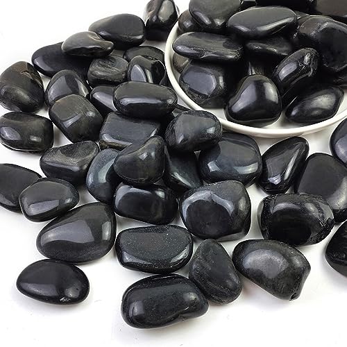1-2.2 Inch Natural River Rocks,10LB Black Polished Pebbles for Garden Landscaping. Fish Tank Decorative River Rocks, Vase Filling Pebbles, Outdoor Decorative River Rocks - size: 10LB, style: Black
