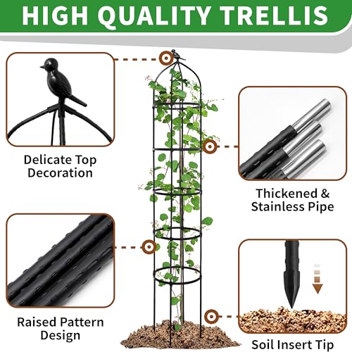 6.7FT Garden Obelisk Trellis for Climbing Plants,81”Metal Plant Support Tower,Heavy Duty Thickened Tube,Rustproof Black Vine & Flower Stand for Outdoor Indoor Use - size: 15“x81”-1 PC