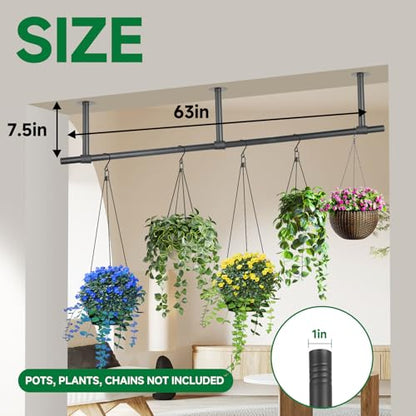 Hanging Planters Rod – Plant Hanger Indoor for Window Ceiling, Hanging Plant Shelf for Wall Planter House Plants, Plant Shelves Metal Holder Bar 63In (Pots, plants, chains not included) - size: 63In Length-1pc