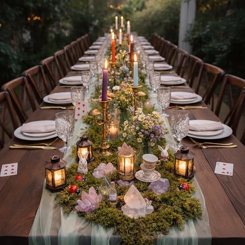 Fake Moss Table Runner Halloween Enchanted Artificial Forest Table Decor | 70" x 12.6" Wonderland Tea Party Decoration Party Fairy Decor for Garden Halloween Holiday Wedding Dinner Birthday