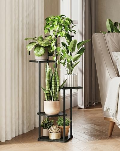 GENTINGBRO Corner Plant Stand Indoor 5 Tier Plant Shelf Dark Brown | Black Flower Stand Wood Metal Plant Holder for Living Room Bedroom Balcony Patio - color: Dark Brown, size: 5 Tier