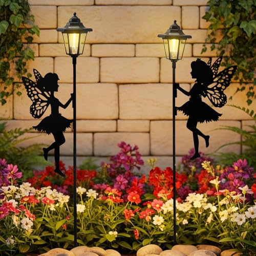ZKLiLi Fairy Solar Garden Light,Outdoor Garden Fairy Decor Waterproof Large Hanging Lantern Lights Decorations for Patio Yard Porch Lawn Pathway Statues Outdoor Decor Gifts（Warm Light） - size: Warm2Fairy