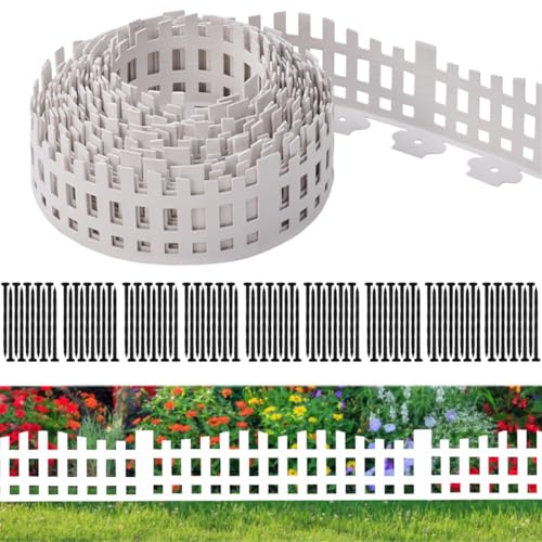 Landscape Edging Borders 49FT x 4.1~4.9IN Tall, Garden Edging with 90pcs Plastic Stakes,Arched Design White Flexible Lawn Edging Border, No Digging Edge Fence DIY for Tree Flowerbeds Grass Yard - color: White, size: 49FT x 4.9IN