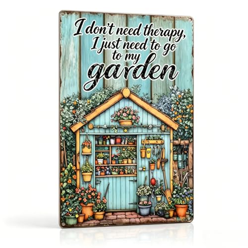 Funny Garden Metal Signs, Vintage Outdoor Wall Decor 8x12 Inch | I Don't Need Therapy, Weatherproof Aluminum Sign for Patio Yard Greenhouse, Gift For Gardeners - color: I Just Need to Go to My Garden