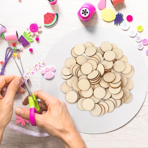 100 PCS Wood Circles Unfinished Small Slices Round Crafts Cutouts Circle Pieces Ornaments 1 Inch Round Tiny Kit for DIY Craft Decorations