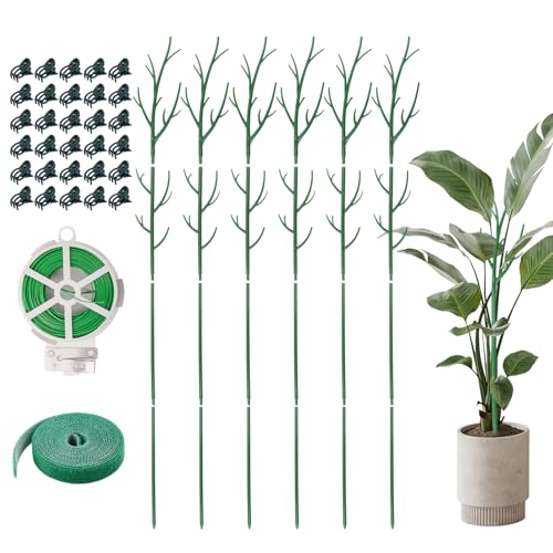 51 Inch Height Adjustable Plant Sticks Tall Plant Support Stakes | with Extension Poles, Plant Clips, Plant Ties Plant Support for Monstera Plants, Climbing plants (6 Pack)
