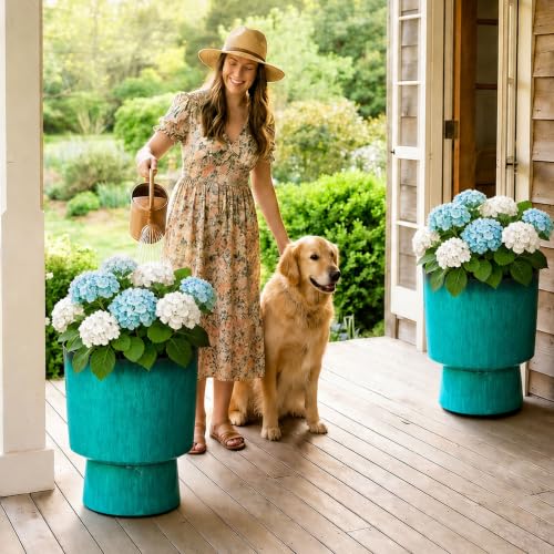 16.8" Planters for Outdoor Plants, Large Urn Flower pots S/2 - color: 16.8"-teal Glazed & Black Rim
