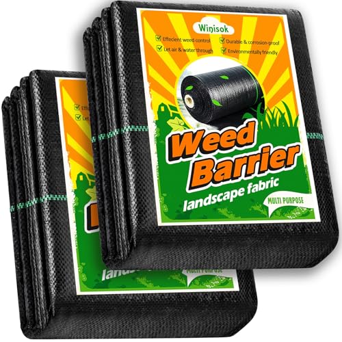 Winisok 4FT x 100FT Weed Barrier Landscape Fabric, 3.2oz Weed Control Geotextile Garden Cloth, Heavy Duty Breathable Mulch Ground Cover Black Mat for Backyard Landscaping Farming (2 Pack 4FT x 50FT) - size: 4ft x 100ft