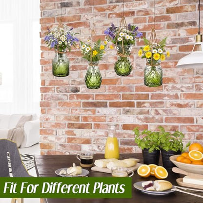 Wonderjune 4 Pcs Stained Glass Hanging Vases Hanging Glass Planters Small Plant Terrarium Pot Containers with Rope for Garden Home Indoor Outdoor Decor, 4 Styles (Trendy) - style: Trendy