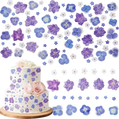 96 Pcs Pressed Edible Flowers, Blue, Flower Style | Natural Dried Flowers for Cake Topper Cupcake, Cocktails Garnish, Resin Jewelry DIY, Soap, Candle Making Art Crafts - color: Blue, style: Flower Style
