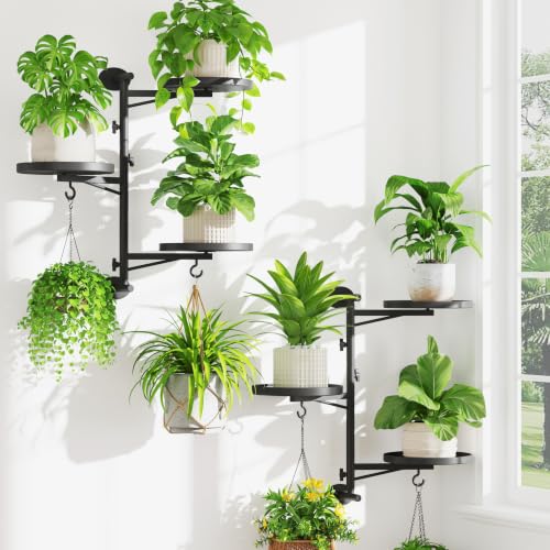 iDavosic.ly Wall Plant Holder Set of 2, Rotating Window Shelf, 3-Tier Black - color: Deep Black, size: 2 Pack