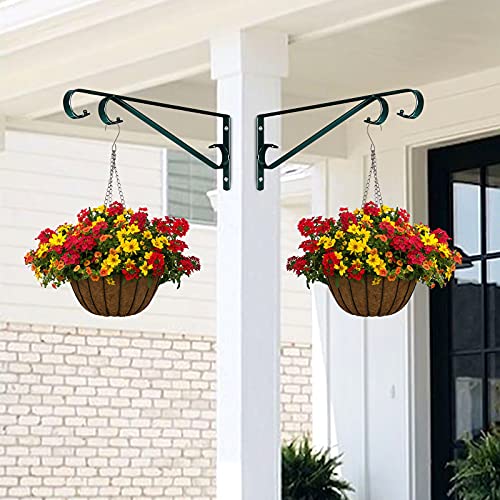 Plant Hangers Outdoor (2 Pack-15.4 Inch Blackish Green) Plant Hooks Heavy Duty Iron Plant Hanger Hook for Wall, Hanging Plant Bracket for Planters, Bird Feeders, Lanterns, Wind Chimes, Outdoor | Heavy Duty Iron Plant Hanger Hook for Wall, Hanging Plant Br