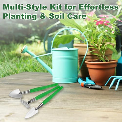 M METERXITY 2-Set Mini Gardening Tools, Stainless Steel Miniature Gardening Rake, Trowel, and Shovel for Seedlings/Bonsai/Succulents/Herbs/Terrariums and Planting [Green] - color: Green