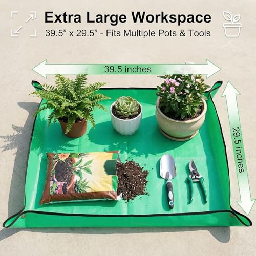 39.5” x 29.5” Large Repotting Mat for Indoor Plants - Waterproof Thickened PE Potting Mat with Buckles - Portable Foldable Plant Mat for Mess Control - Ideal Gardening Gifts for Plant Lovers