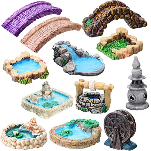 Jetec 12 Pcs Mini Water Well Fairy Garden Accessories Classic Style - style: Classic