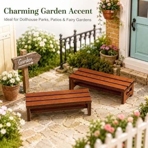 DECHOUS 2Pcs Miniature Wooden Benches for Dollhouse Decoration | Mini Park Bench Furniture for Fairy Garden, Museum Models, Diorama, Miniature Landscape Accessories