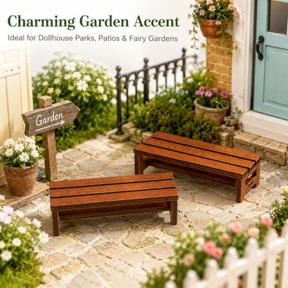 DECHOUS 2Pcs Miniature Wooden Benches for Dollhouse Decoration | Mini Park Bench Furniture for Fairy Garden, Museum Models, Diorama, Miniature Landscape Accessories