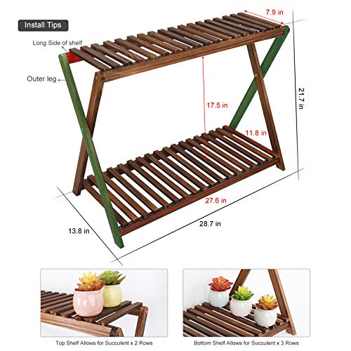 Wood Plant Stand Shelf Indoor Outdoor 2 Tier Plant Bench Corner | Stepped Flower Stand Plant Table Planter Shelf Holder Rack in Patio Balcony Entryway Porch Livingroom (Classic X-Cross )