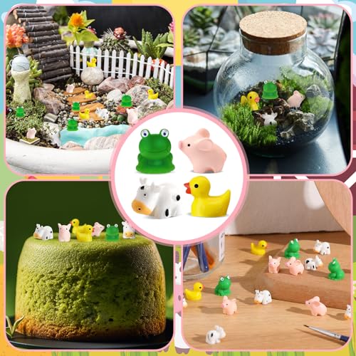 Marsui 100 Pcs Miniature Animals Resin Mini Frogs Horse Ducks Flamingos Cows Pigs Figurines DIY Miniature Garden Accessories Fairy Dollhouse Aquarium Potted Crafts for Home Decor (Little Animals)