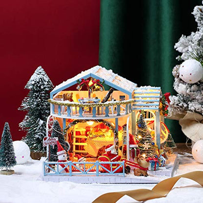 GuDoQi DIY Miniature Dollhouse Kit, Tiny House kit with Music, Miniature House Kit 1:24 Scale, Great Handmade Crafts Gift for Birthday, Christmas Night - color: Christmas Night