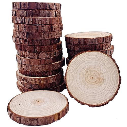 Natural Wood Slices 25Pcs 3.1-3.5 Inches Unfinished Wood Craft Kit Undrilled Wooden Circles Without Hole Tree Slice with Bark for Arts Painting Christmas Ornaments DIY Crafts - size: 25 Pcs 3.1-3.5 inch