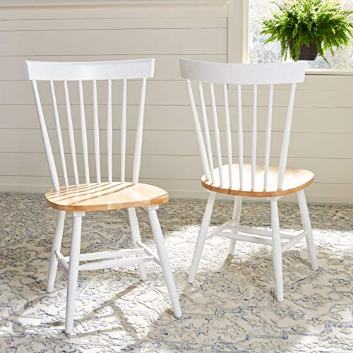 SAFAVIEH Home Collection Parker Farmhouse White/Natural Windsor Spindle Solid Wood Dining Chair Set of 2 - color: White / Natural