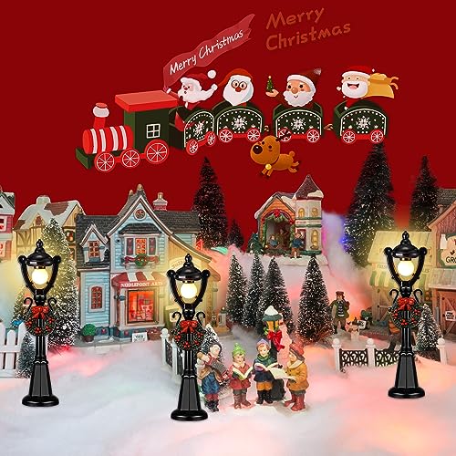 Treela Christmas Lamp Post Village Accessories Mini Street Lamp Dollhouse Streetlight Models Miniature Xmas Village Pathway Lantern Gifts for DIY Micro Landscape Garden Accessories(12 Pcs,Simple)